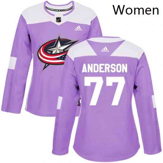 Womens Adidas Columbus Blue Jackets 77 Josh Anderson Authentic Purple Fights Cancer Practice NHL Jersey